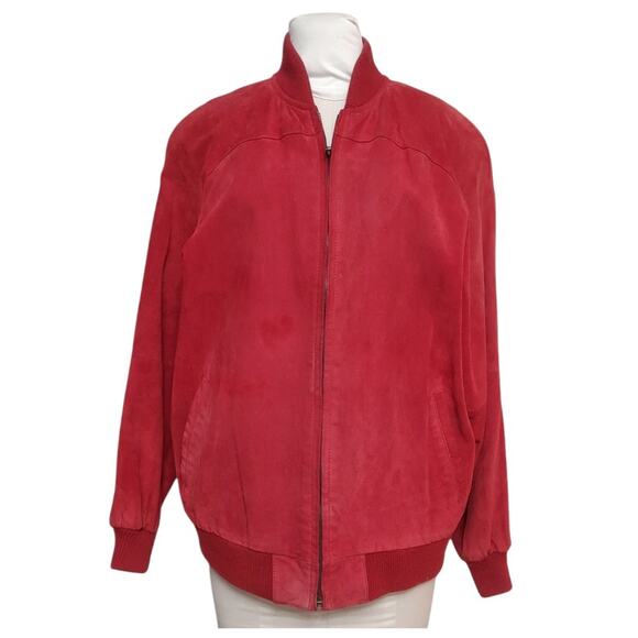 LUIS ALVEAR Vintage Red Suede Coat Size M Leather Bomber Jacket Oversized Unisex - Picture 2 of 15